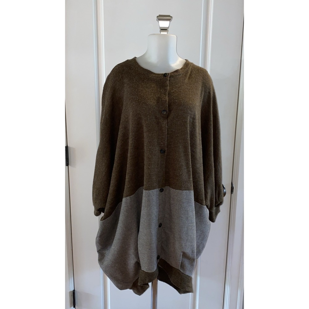 Lupilien Brown Linen Wool Button Front Shirt Jacket Lagenlook Art To Wear Size F